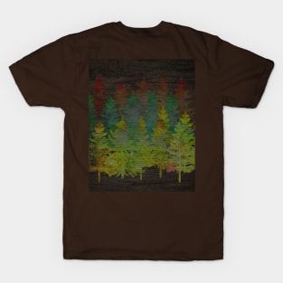 Pine Trees Painted Wood Style Wall Art T-Shirt